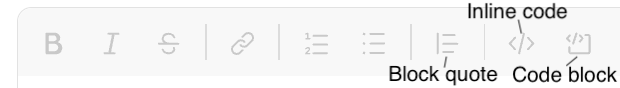 Slack formatting bar with inline code, code block, block quote buttons indicated
